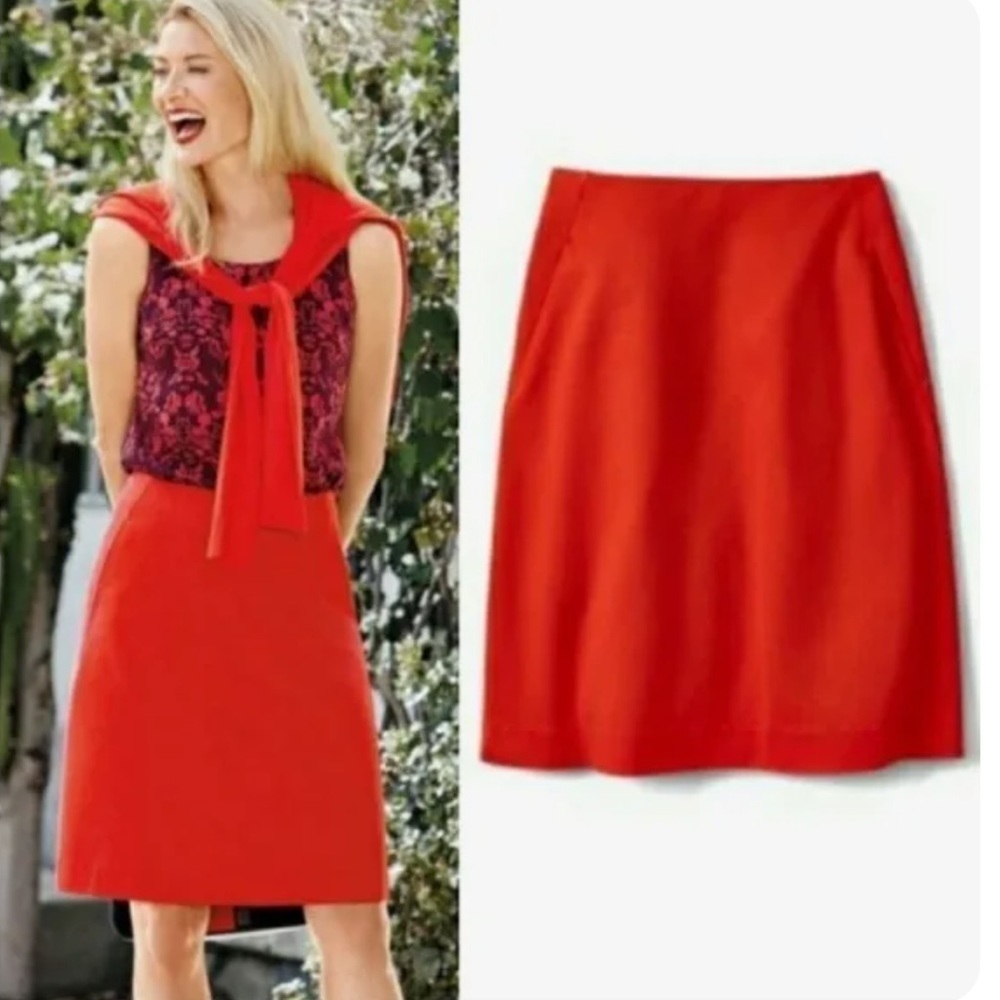 CAbi fiery orange red A line back zipper skirt Sz 10 style # 3219